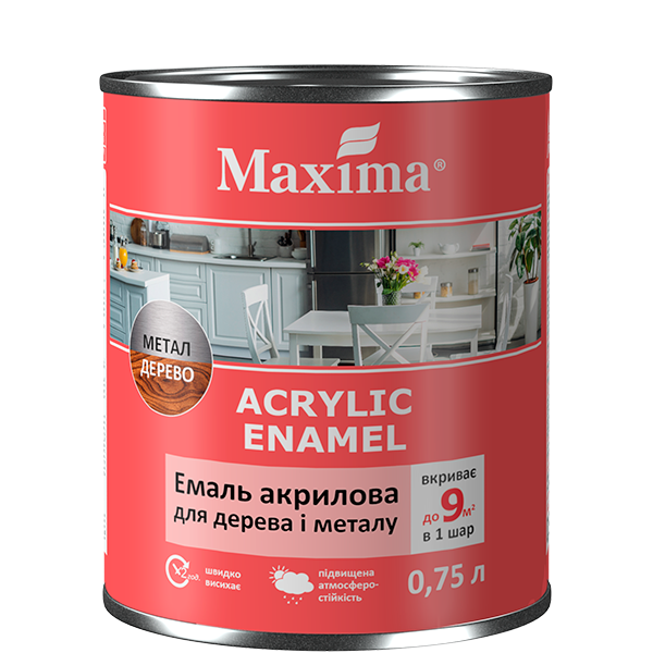 Эмаль акриловая для дерева и металла, белая гланцевая Maxima